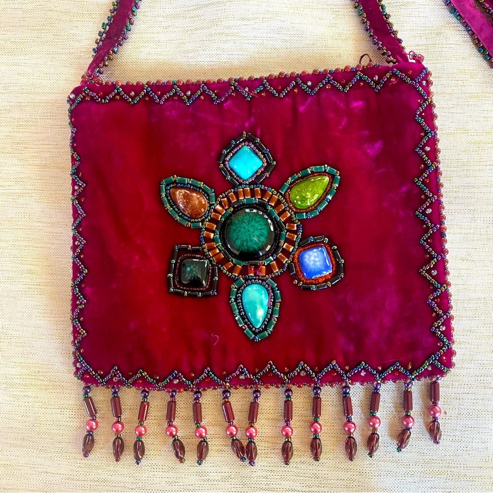 Gorgeous Magenta Velvet Beaded & Stone Purse - Picture 6 of 6